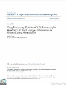 Using Respiratory Variations Of Plethysmographic Waveforms To Track Changes In Intravascular Volume During Hemodialysis 