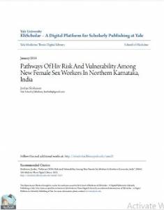 Pathways Of Hiv Risk And Vulnerability Among New Female Sex Workers In Northern Karnataka, India 